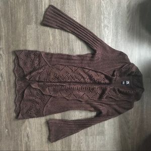 Brown bell sleeve knit cardigan sweater
